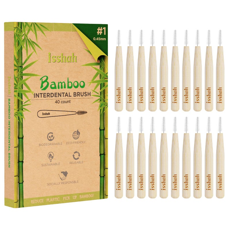 Isshah Biodegradable Bamboo Handle Interdental Brushes Between Teeth Cleaner Deep Clean Toothpick FSC Certified and PETA Approved Size 1 045mm 40 Count