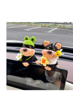 Car Accessories - Car Control Screen Puppetry Doll - Display Screen Decoration Car Interior Decoration Doll Cute - Green Hat Backpack Bee Dog+Scarf Flower Bee Dog