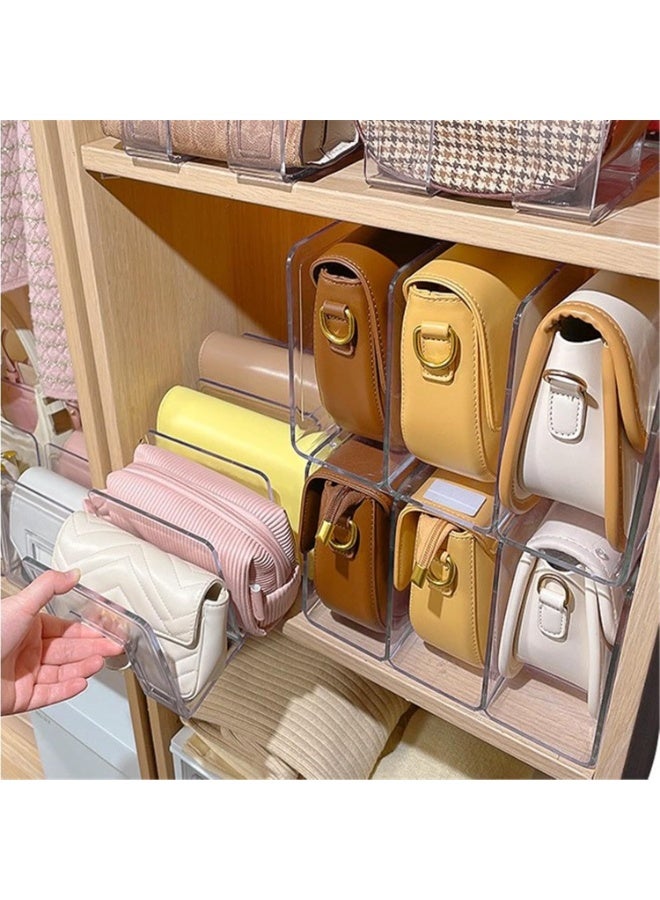 Beauenty Bag Organizer for Closet, 2pcs Clear Plastic Organizer, 4 Sections Bag Closet Shelf Divider Purse Display, Clear Desk File Sorter Stand Holder Bookshelf for Bedroom (32 x 15 x 13 cm) - Image 4