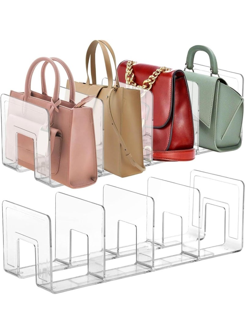 Beauenty Bag Organizer for Closet, 2pcs Clear Plastic Organizer, 4 Sections Bag Closet Shelf Divider Purse Display, Clear Desk File Sorter Stand Holder Bookshelf for Bedroom (32 x 15 x 13 cm) - Image 1