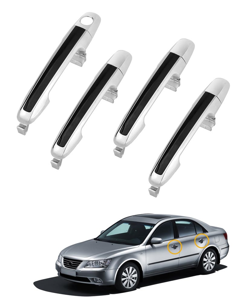 Exterior Door Handle Set 4PCS Compatible with 20052010 Hyundai Sonata Outside Front Rear Left Driver Right Passenger Replace 826513K000 Chrome Lever with Black Insert Kit outer handle