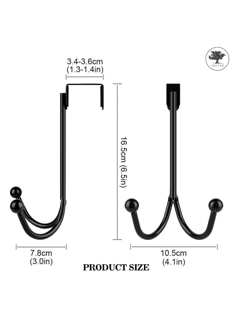 sulfar MS Over The Door Double Hanger Hooks, Sturdy Metal Over Door Hook, Fitting Two Sized Doors,Suitable for Hanging Towels, Coat, Robe, Hats, Pants, Leashes, Nightgowns Storage (Pack of 5) Type C, Black  - Image 2
