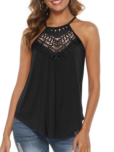 Bluetime Summer Tanks for Women Cotton Workout Halter Flowy Tunic Shirts Cami Black M - Image 2