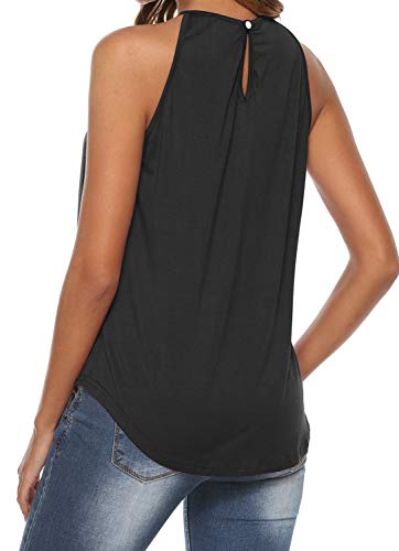 Bluetime Summer Tanks for Women Cotton Workout Halter Flowy Tunic Shirts Cami Black M - Image 3