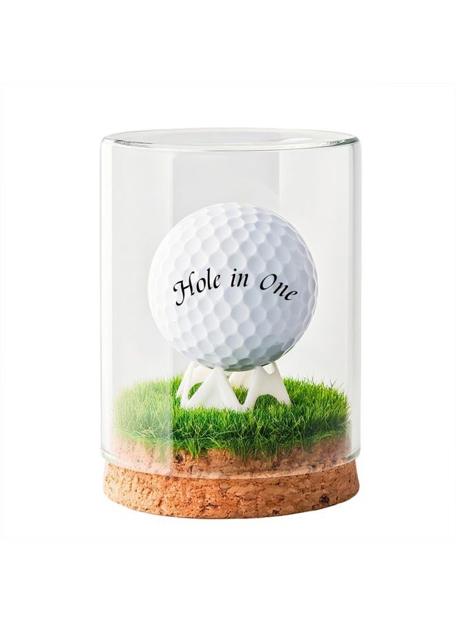 Rocalt Golf Ball Display Case, Hole in One Golf Ball Display Case, Clear Glass Golf Ball Holder with Cork Base, Lifelike Turf, and Plastics Tee, Golf Gifts Decor - Image 1