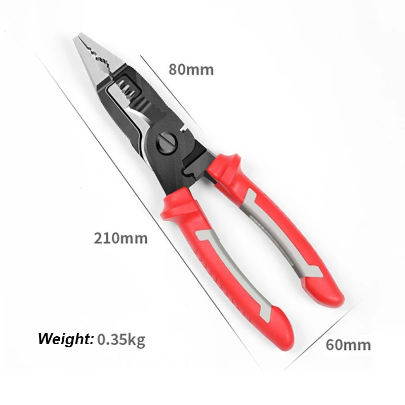 Multifunctional Electrician Pliers: 6 In 1 Red High-precision Stripping Cutting Crimping Tool - Fast Tight Crimping Non-slip Flower Tooth Design Long Nose Pliers for Electricians and DIY Home Electric - Image 5