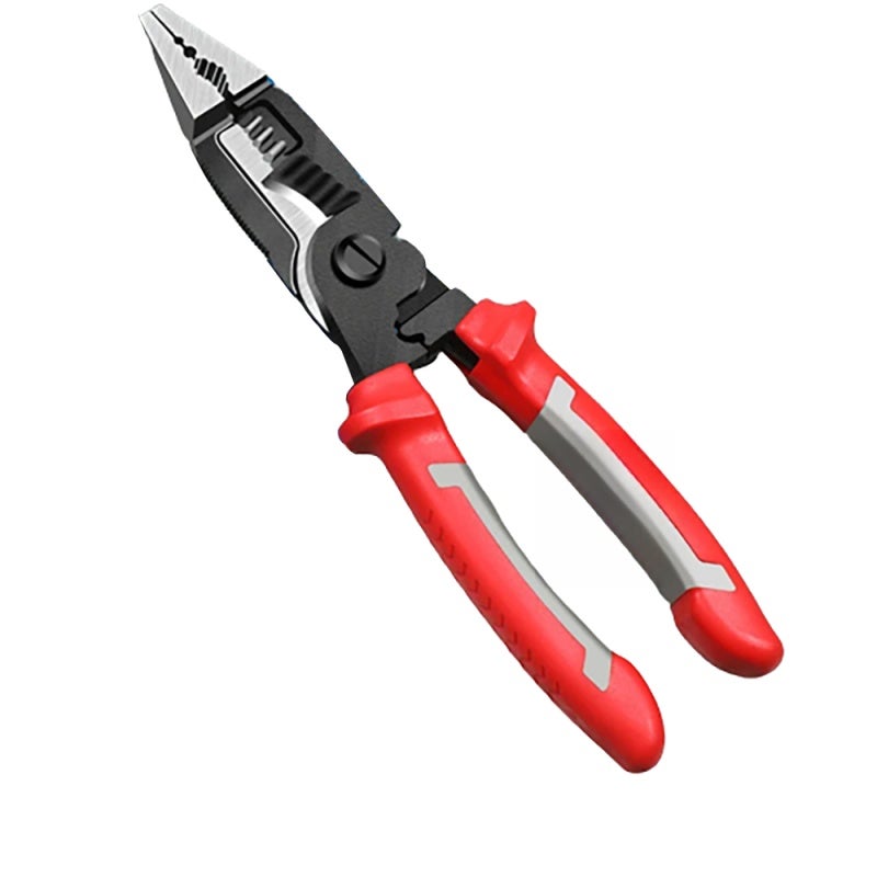 Multifunctional Electrician Pliers: 6 In 1 Red High-precision Stripping Cutting Crimping Tool - Fast Tight Crimping Non-slip Flower Tooth Design Long Nose Pliers for Electricians and DIY Home Electric - Image 1