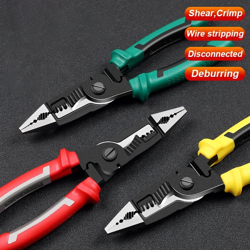 Multifunctional Electrician Pliers: 6 In 1 Red High-precision Stripping Cutting Crimping Tool - Fast Tight Crimping Non-slip Flower Tooth Design Long Nose Pliers for Electricians and DIY Home Electric - Image 2