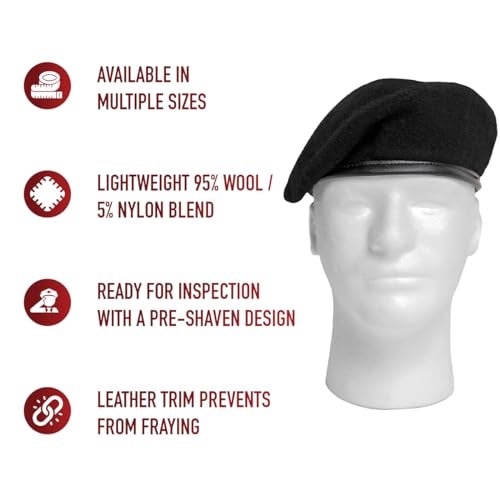 Rothco Pre-Shaved Inspection Ready Beret - Rugged Wool Hat - Ready for Duty, Black, 7 1/4 - Image 2