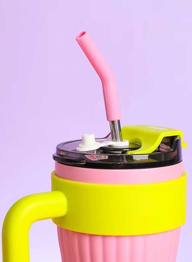 Twisoo Insulated Tumbler with Handle and Straw Lid, Stainless Steel Coffee Mug Portable Coffee Tumbler Leak-Proof Coffee Cup Travel Mug Hot and Cold BPA-Free Fit in Car Cup Holder 860ml (Pink) - Image 3