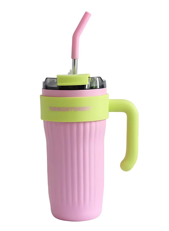 Twisoo Insulated Tumbler with Handle and Straw Lid, Stainless Steel Coffee Mug Portable Coffee Tumbler Leak-Proof Coffee Cup Travel Mug Hot and Cold BPA-Free Fit in Car Cup Holder 860ml (Pink) - Image 4