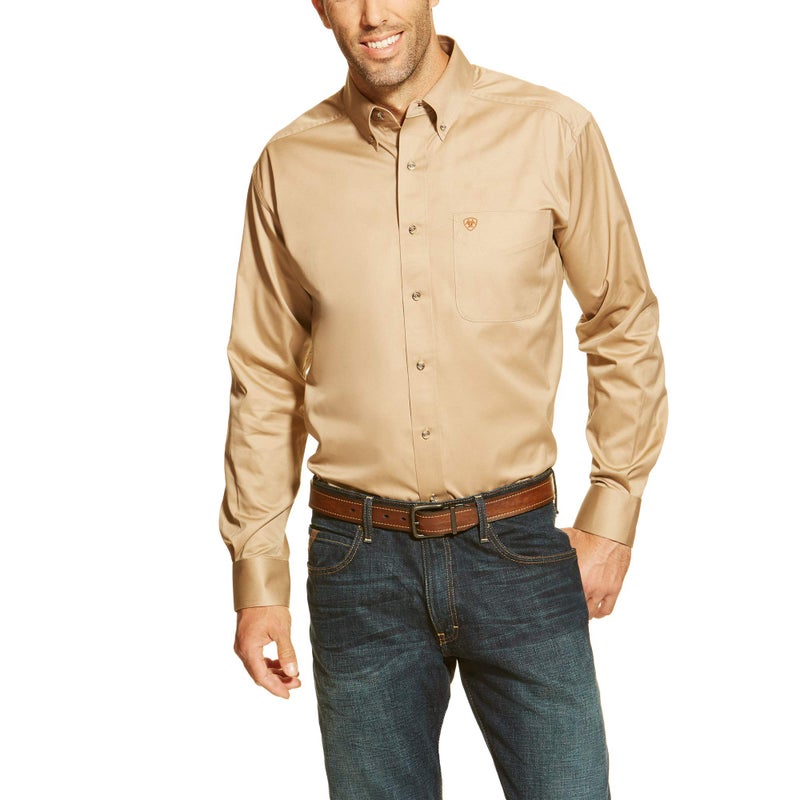 Ariat Solid Twill Classic Fit Shirt-Men's Long Sleeve Western Button-Down, Khaki, Small - Image 2