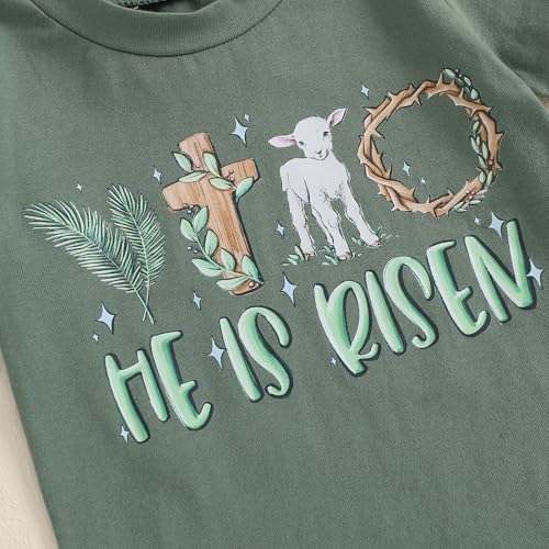 Frietlebird Baby Boy Easter Outfit Letters Short Sleeve T-shirt and Pants Sets My First Easter Baby Boy Outfit (A-Green,12-18 Months) - Image 5