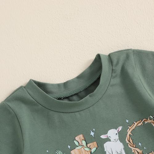 Frietlebird Baby Boy Easter Outfit Letters Short Sleeve T-shirt and Pants Sets My First Easter Baby Boy Outfit (A-Green,12-18 Months) - Image 4