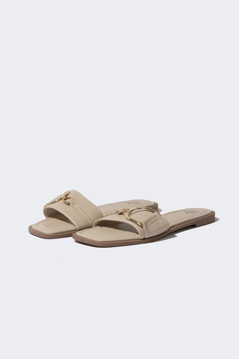 DeFacto Beige Woman Woman Flat Sole Single Strap Faux Leather Slippers Casual - Image 1