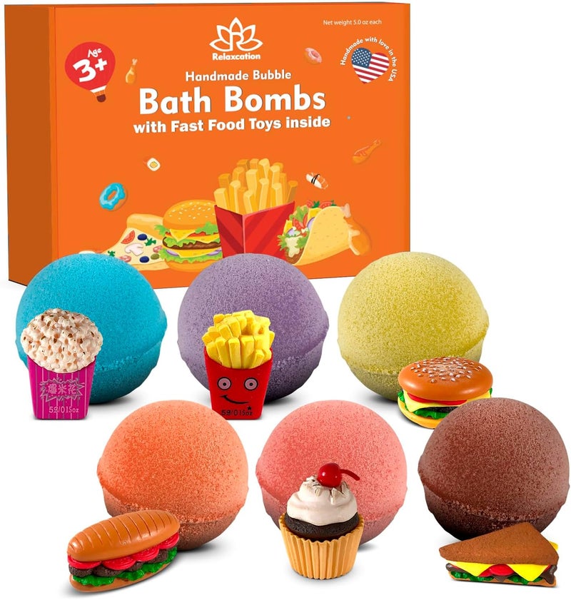 Relaxcation Bath Bombs for Kids Set with Toys Surprise Inside for Kids  Fast Food Toys Surprises Inside  Safe Bath Fizzies for Sensitive Skin and Quality Toys Make Your Kids Happy  Handmade in USA