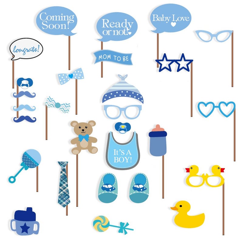 Baby Shower Photo Booth Props 29 pcs Attached to The Stick NO DIY Required its a boy Baby Shower Decoration Party Photo Booth