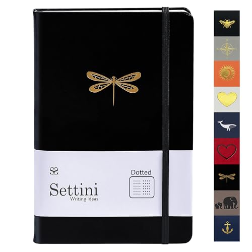SETTINI Dotted Journal, Ideal for Bullet Journaling - A5 Vegan Leather Notebook, 192 Archival-Quality Pages, QuillEase Bleed-Free Paper, Inner Pocket & Bookmark - Christmas Gifts, Black Dragonfly - Image 1
