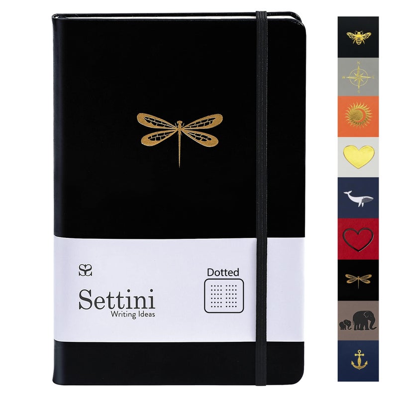 SETTINI Dotted Journal, Ideal for Bullet Journaling - A5 Vegan Leather Notebook, 192 Archival-Quality Pages, QuillEase Bleed-Free Paper, Inner Pocket & Bookmark - Christmas Gifts, Black Dragonfly - Image 5