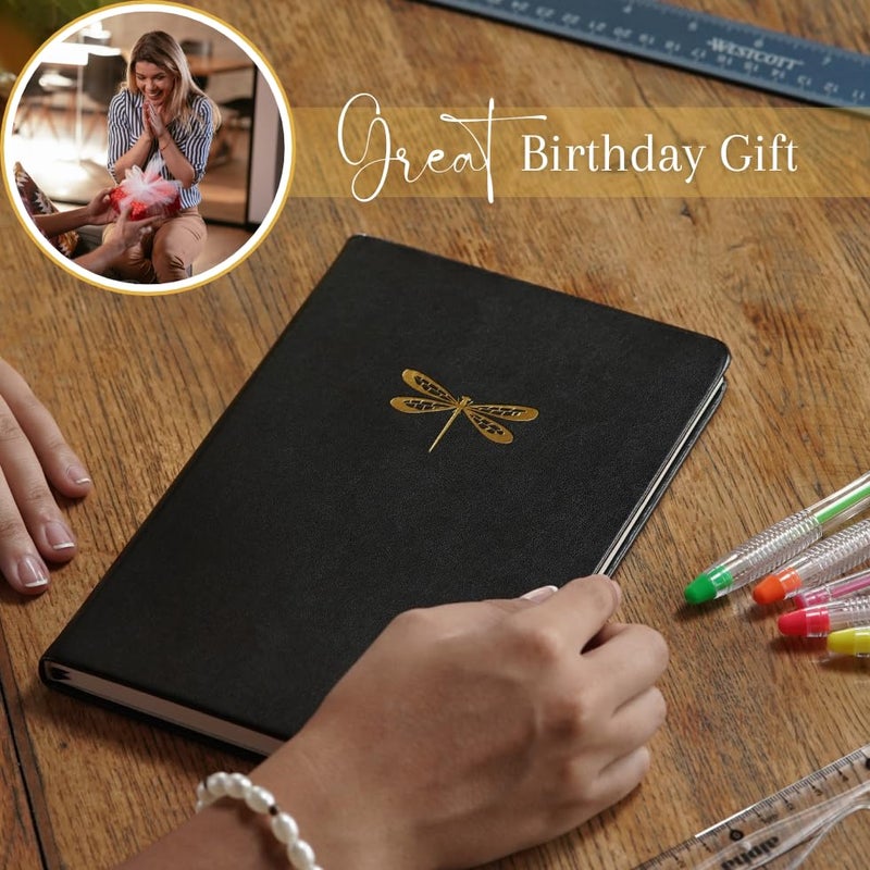 SETTINI Dotted Journal, Ideal for Bullet Journaling - A5 Vegan Leather Notebook, 192 Archival-Quality Pages, QuillEase Bleed-Free Paper, Inner Pocket & Bookmark - Christmas Gifts, Black Dragonfly - Image 2