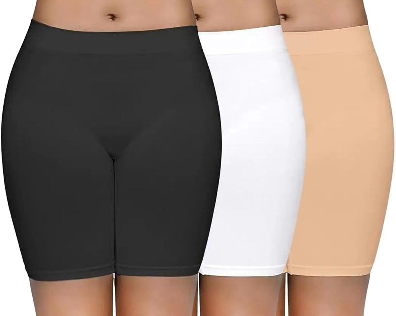 Mysha Women's High Waist Seamless Cycling Shorts - 3 Pack (Black, White, Nude) - Image 1