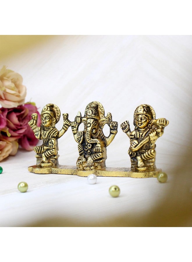 BOXO Brass Laxmi Saraswati Idol Decorative Platter Diwali Home Puja/Festival Gift Murti - Image 1