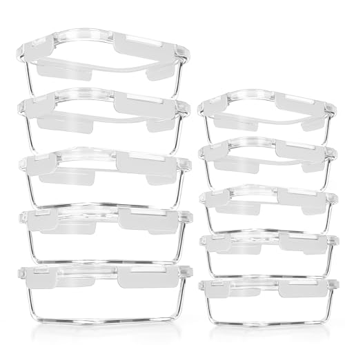 VERONES 10Pack Glass Meal Prep Containers, Airtight Glass Lunch Containers,Stackable Food Storage Containers Set with Lids,Exclusive of BPA, for Microwave,Oven, Freezer&Dishwasher Friendly,White - Image 1