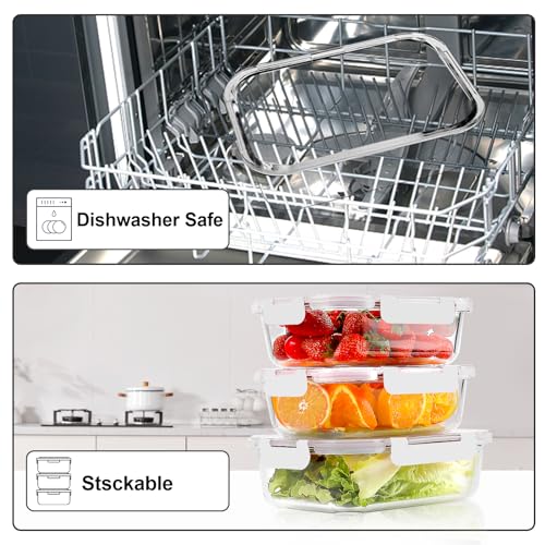 VERONES 10Pack Glass Meal Prep Containers, Airtight Glass Lunch Containers,Stackable Food Storage Containers Set with Lids,Exclusive of BPA, for Microwave,Oven, Freezer&Dishwasher Friendly,White - Image 5