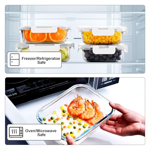 VERONES 10Pack Glass Meal Prep Containers, Airtight Glass Lunch Containers,Stackable Food Storage Containers Set with Lids,Exclusive of BPA, for Microwave,Oven, Freezer&Dishwasher Friendly,White - Image 4