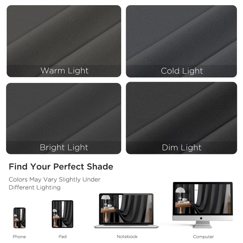 CUCRAF Dark Grey Blackout Curtains 84 inch Length 2 Panels Set, Rod Pocket Room Darkening Drapes for Bedroom Living Room, Insulated Thermal Light Blocking Window Curtain (W52 x L84 Inch) - Image 4