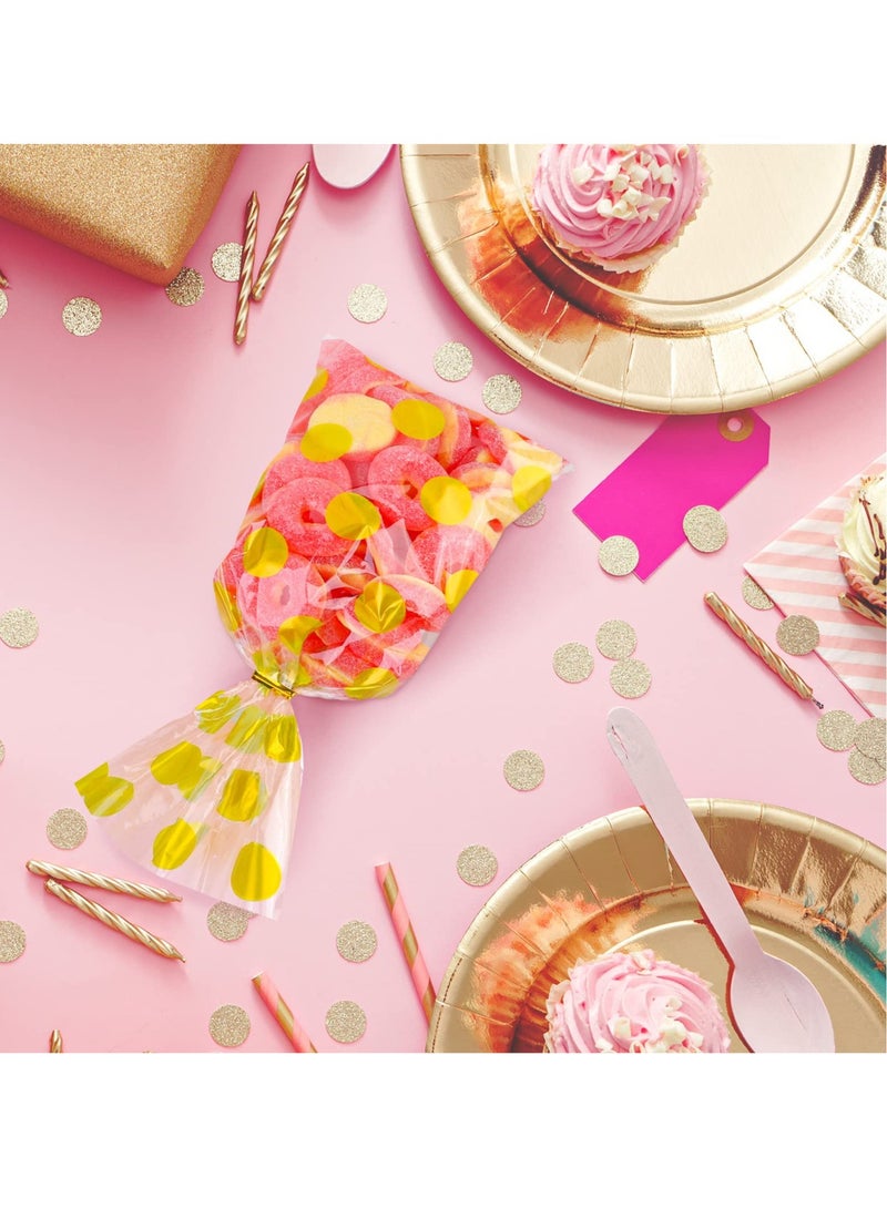 Excefore Candy Bags, 100 Pcs Gold Cellophane Plastic Bags, Polka Dot Stripes Printed Pattern Goodie Gift Bags with Twist Ties for Birthday, Baby Showers, Weddings Party Supplies - Image 4