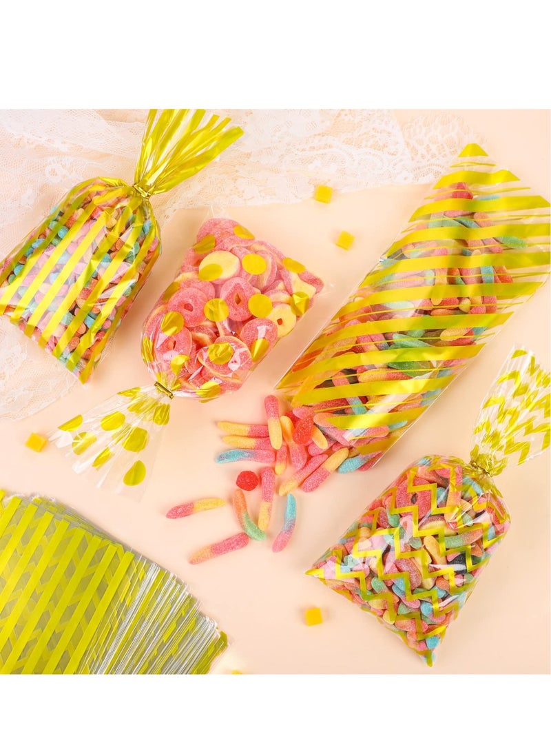 Excefore Candy Bags, 100 Pcs Gold Cellophane Plastic Bags, Polka Dot Stripes Printed Pattern Goodie Gift Bags with Twist Ties for Birthday, Baby Showers, Weddings Party Supplies - Image 3