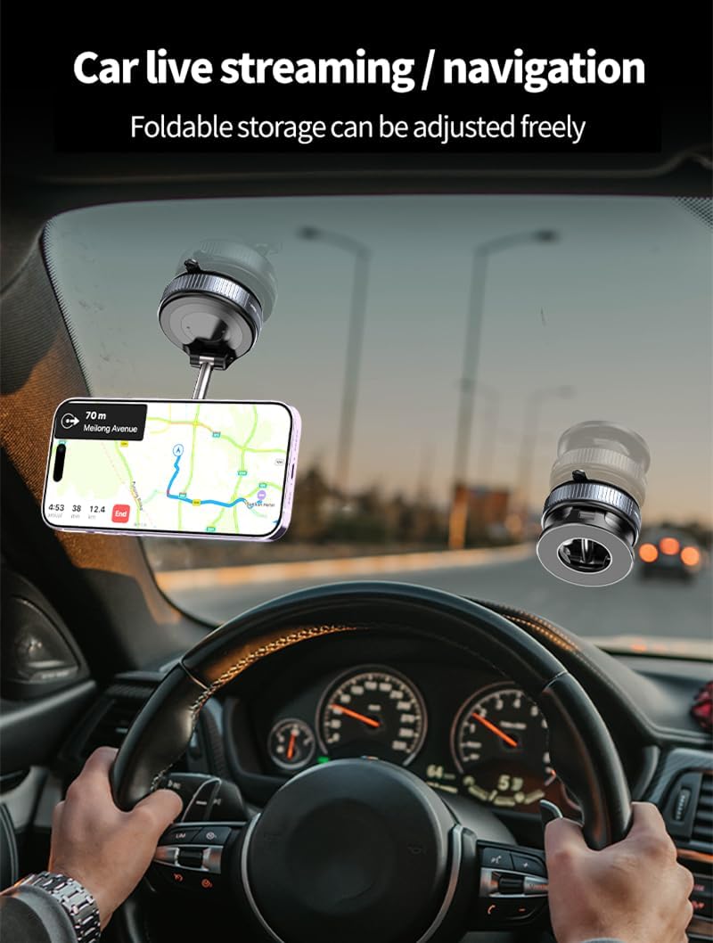 حامل هاتف السيارة بالشفط الفراغي لـ Magsafe، حامل مغناطيسي قابل للدوران 360 درجة من Azonee بقبضة قوية، استخدام بدون استخدام اليدين في السيارة والصالة الرياضية والمنزل (يأتي مع حلقة مغناطيسية واحدة) - Image 4