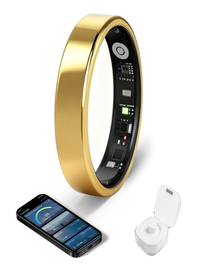 lumthou Smart Ring - Free Heart Rate SpO2 Sleep Tracker | No Subscription | IP68 Waterproof Fitness Tracker | 24/7 Activity Monitor | Step Counter & Stress Tracking | Sleep & Workout (Gold, 9) - Image 1