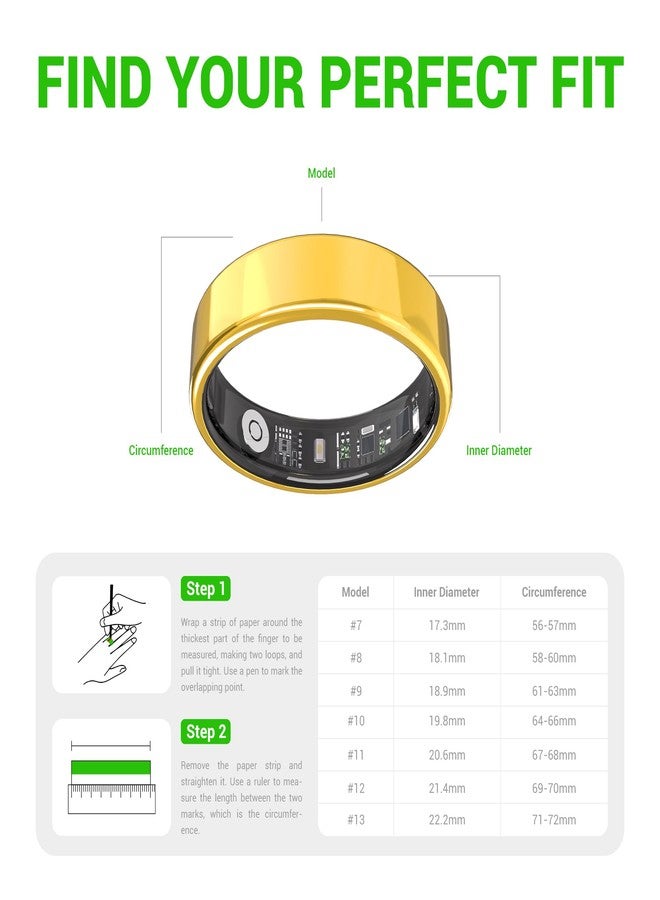 lumthou Smart Ring - Free Heart Rate SpO2 Sleep Tracker | No Subscription | IP68 Waterproof Fitness Tracker | 24/7 Activity Monitor | Step Counter & Stress Tracking | Sleep & Workout (Gold, 9) - Image 2