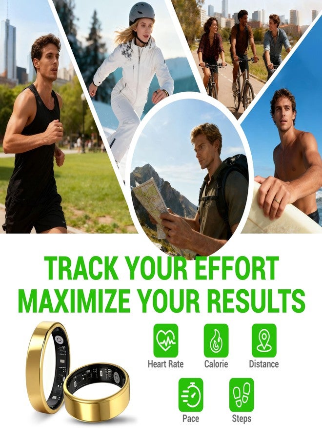 lumthou Smart Ring - Free Heart Rate SpO2 Sleep Tracker | No Subscription | IP68 Waterproof Fitness Tracker | 24/7 Activity Monitor | Step Counter & Stress Tracking | Sleep & Workout (Gold, 9) - Image 3
