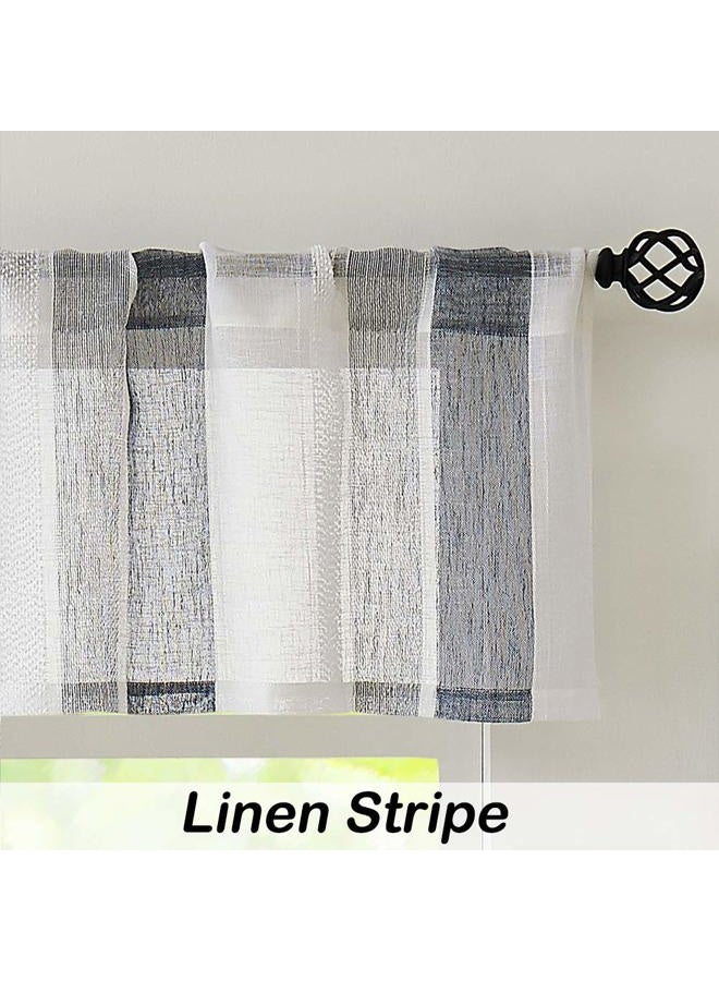 Central Park Navy and White Kitchen Window Curtain Valance Vertical Stripe Sheer Boucle Linen Window Curtain, Living Room Decorative Rod Pocket (54" W x 15" L) Rustic Living Panels - Image 2