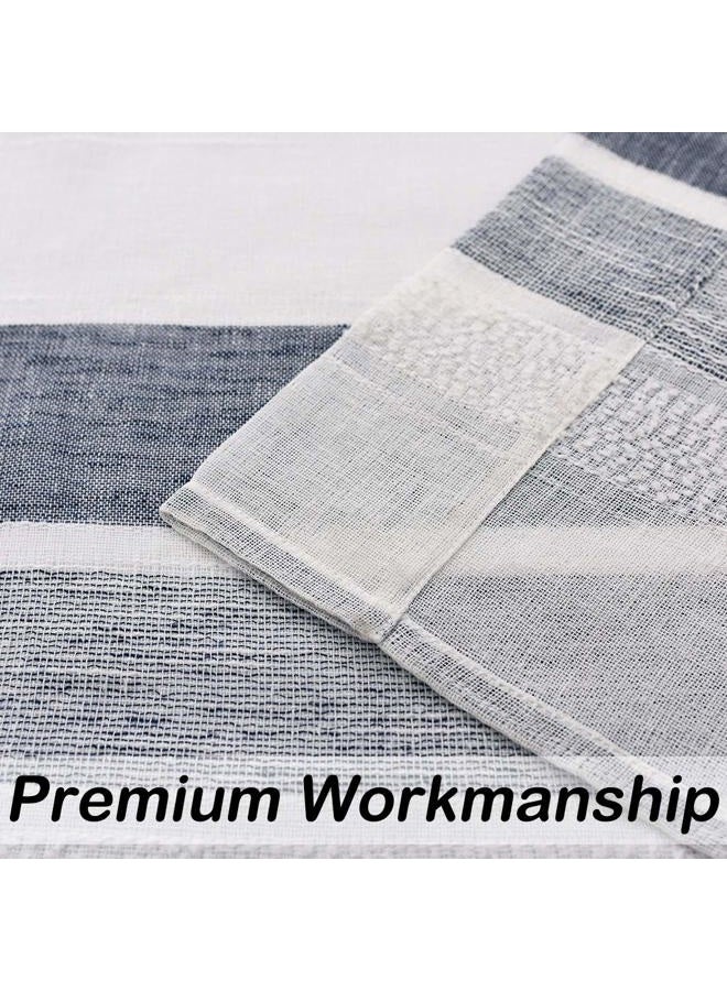 Central Park Navy and White Kitchen Window Curtain Valance Vertical Stripe Sheer Boucle Linen Window Curtain, Living Room Decorative Rod Pocket (54" W x 15" L) Rustic Living Panels - Image 4