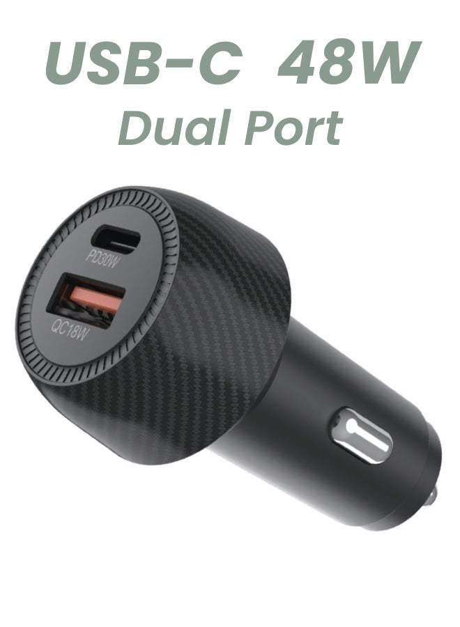 MORAYA NODE-01 48W Dual Port USB-C Car Charger, PD 30W + QC 18W Fast Charging Adapter for iPhone 15/16/17, Samsung Galaxy, iPad & USB Devices - Image 1