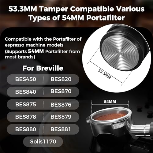 IKAPE Coffee Products, 53MM Espresso Tamper, Premium Barista Coffee Calibrated Tamper with Spring Loaded, 100% Stainless Steel Tamper Compatible with 54MM Breville Bottomless Portafilter (Black) - Image 2