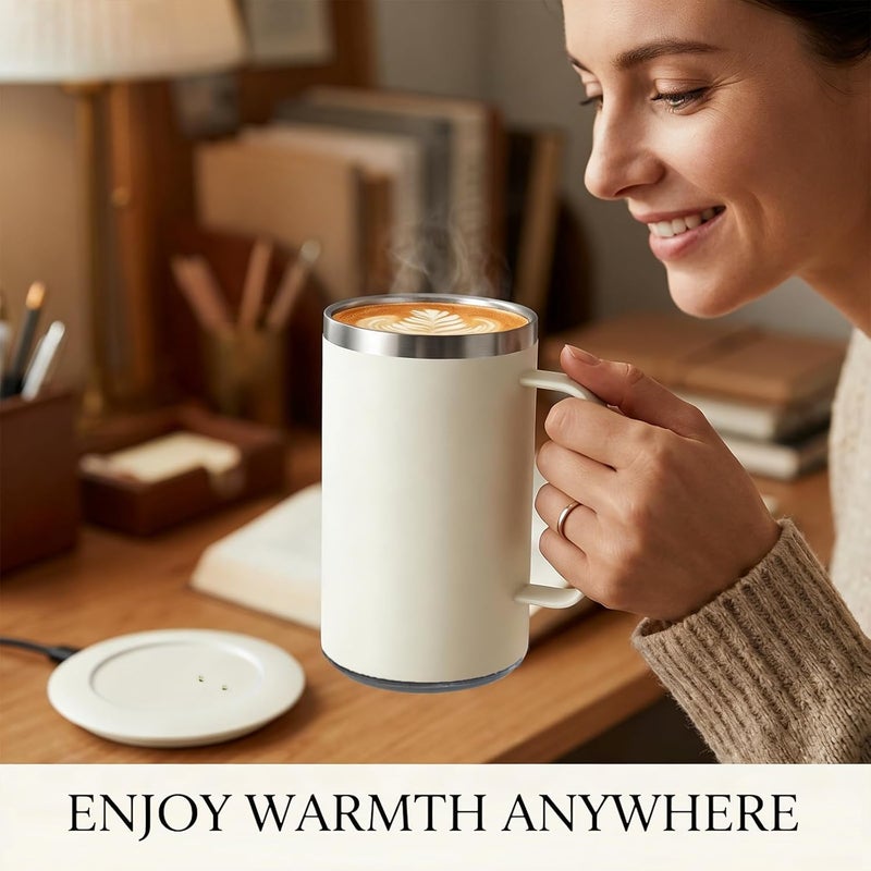DEQIANG Self Heating Coffee Mug, Heated Coffee Mug with Smart Mug Warmer & Ergonomic Handle, Auto Heat to 131°F, USB-Powered Desk Warmer for Office Home Use, Gifts for Dad Mom (17oz White) - Image 5