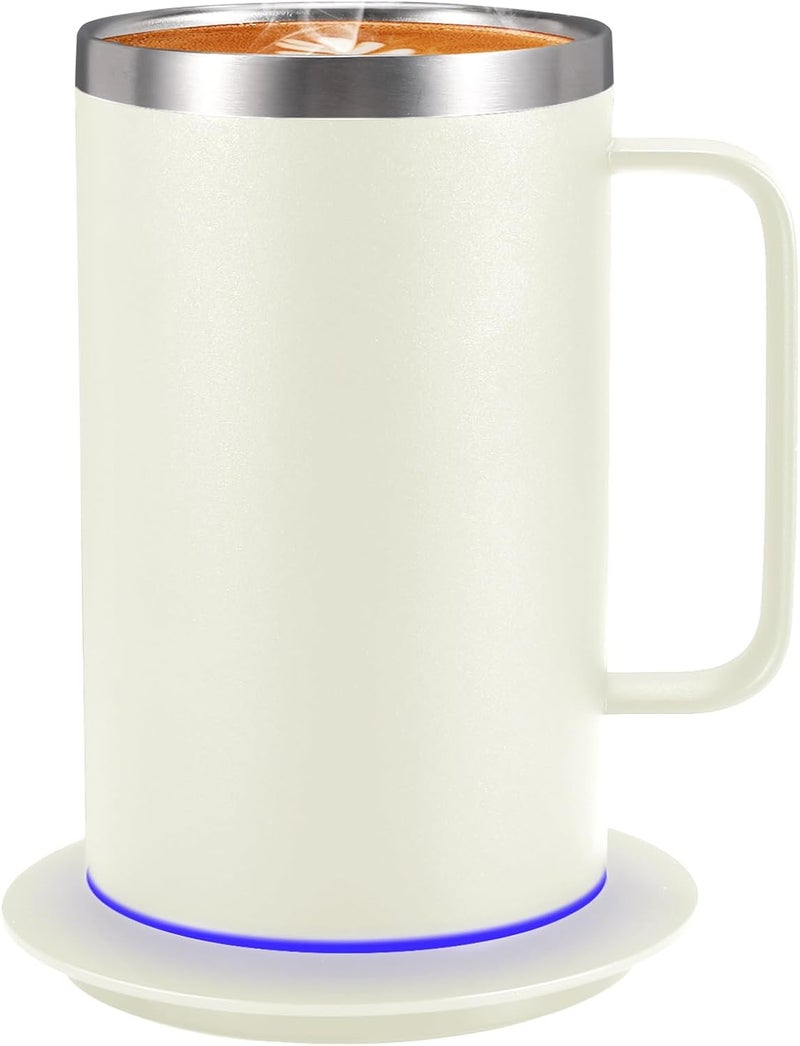 DEQIANG Self Heating Coffee Mug, Heated Coffee Mug with Smart Mug Warmer & Ergonomic Handle, Auto Heat to 131°F, USB-Powered Desk Warmer for Office Home Use, Gifts for Dad Mom (17oz White) - Image 1