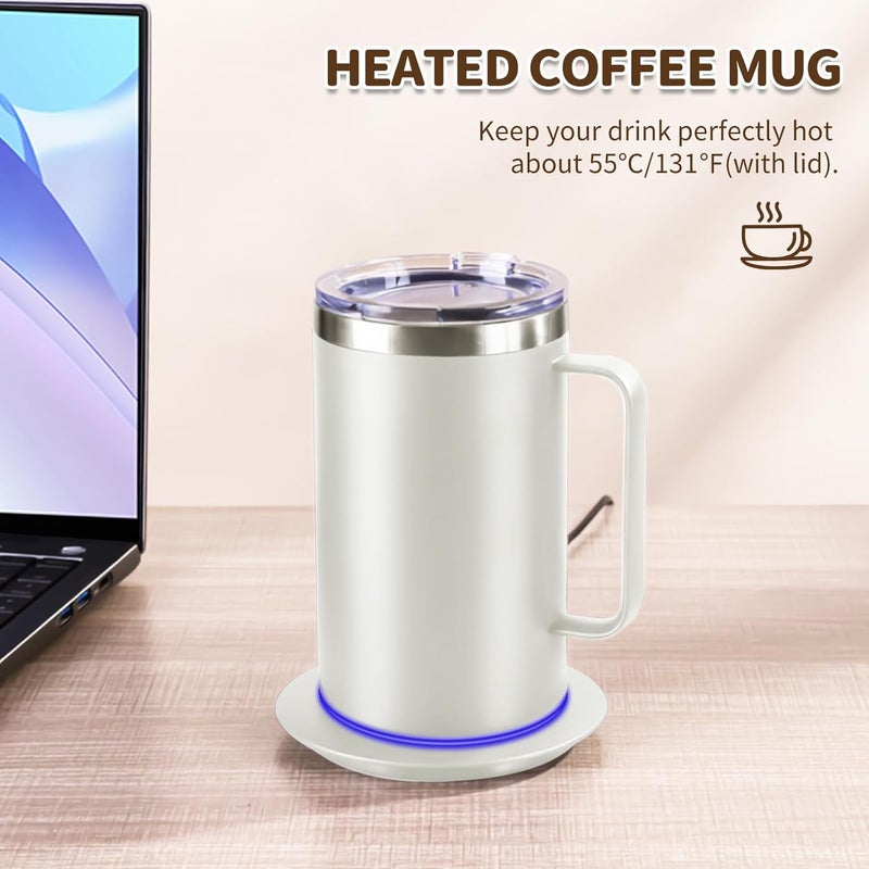 DEQIANG Self Heating Coffee Mug, Heated Coffee Mug with Smart Mug Warmer & Ergonomic Handle, Auto Heat to 131°F, USB-Powered Desk Warmer for Office Home Use, Gifts for Dad Mom (17oz White) - Image 3