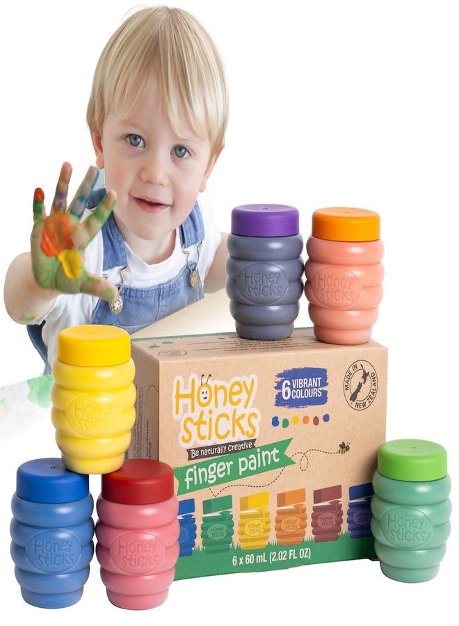 Honeysticks ألوان أصابع غير سامة من هونيستيك (6 ألوان زاهية)، قابلة للغسل من الجلد، آمنة للرسم بالأصابع للأطفال، للأعمار من 1-3، 2-4، 3-5، الطلاء الأول المثالي للفنانين الصغار من عمر 1 سنة وما فوق، قائمة على الماء، صديقة للبيئة - Image 1