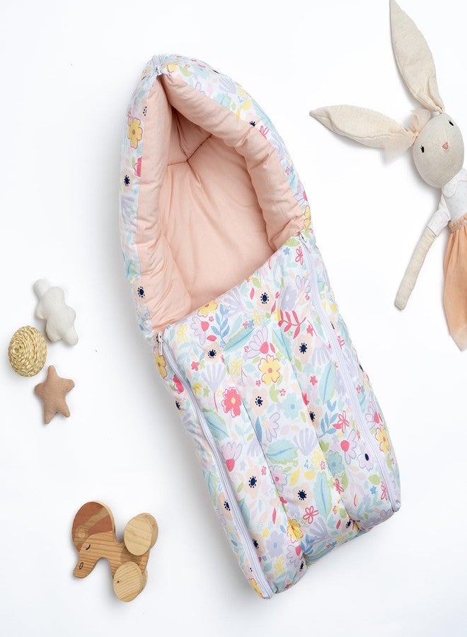 haus & kinder 3 in 1 Baby Sleeping Bag & Carry Nest | Cotton Bedding Set for Infants & New Born Baby | Portable/Travel & Skin Friendly | 0-6 Months (Ditsy Bloom) - Image 1