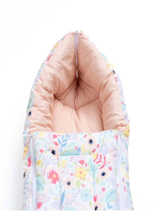 haus & kinder 3 in 1 Baby Sleeping Bag & Carry Nest | Cotton Bedding Set for Infants & New Born Baby | Portable/Travel & Skin Friendly | 0-6 Months (Ditsy Bloom) - Image 3
