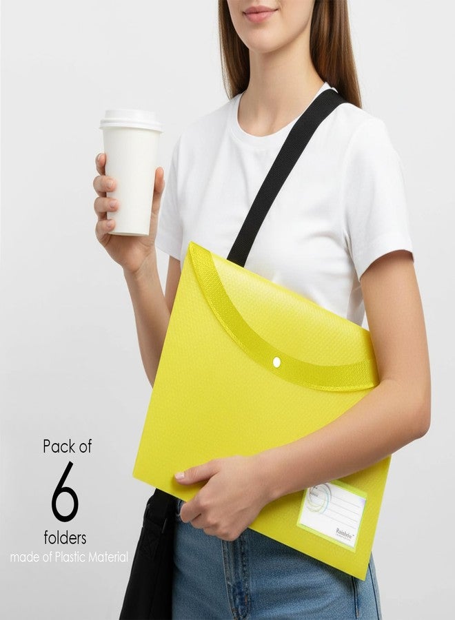 Shuban Transparent File Folder Set with Button Lock for A4 Size Documents File Storage Bag -Assorted Color (6 Pcs - Mix Color) - Image 2