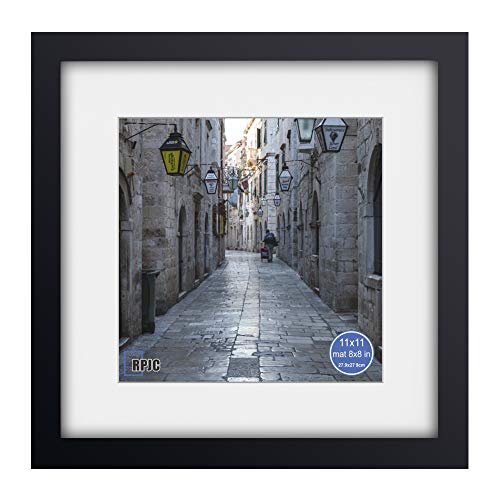 RPJC RPJC 11x11 Picture Frame Made of Solid Wood and High Definition Glass Display Pictures 8x8 with Mat or 11x11 Without Mat for Wall Mounting Photo Frame Black