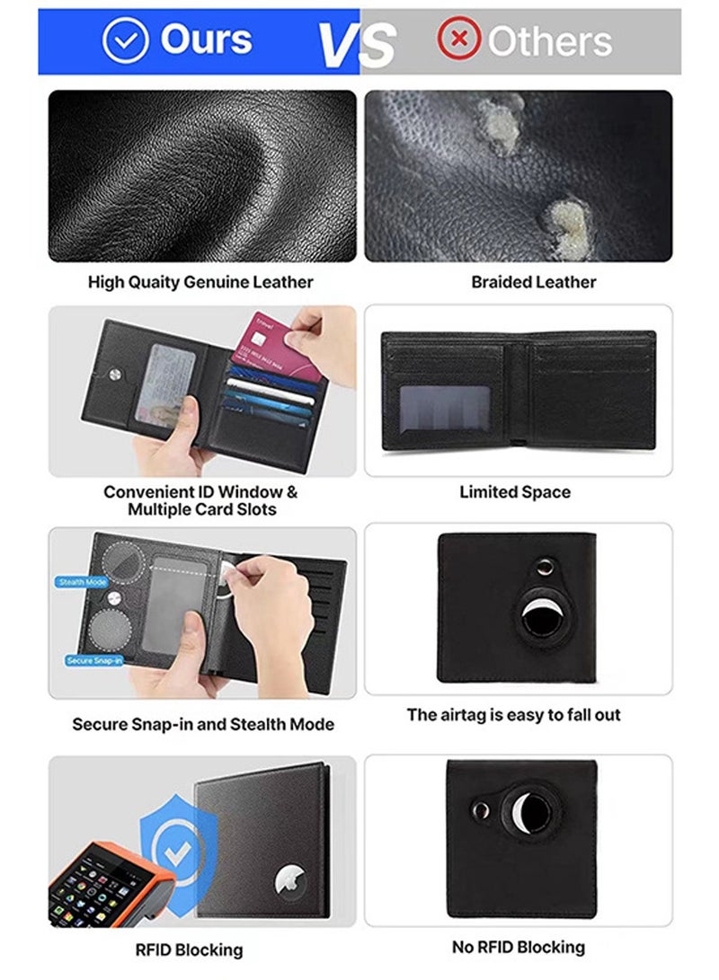 Zikra Men's RFID Blocking Bi-Fold Wallet with Money Clip, Slim Front Pocket Design, ID Window, Card Holder, and Airtag Compatibility - Black Wallet for Men and Women. - Image 2