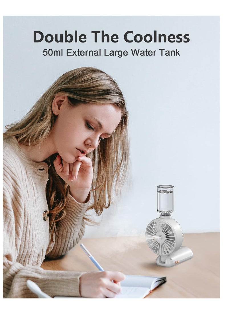 SYOSI Handheld Misting Fan with Water Spray, Foldable Mini Fan, 5000mAh Battery, USB Rechargeable, 5 Adjustable Speeds, Ideal for Home and Travel, White - Image 4